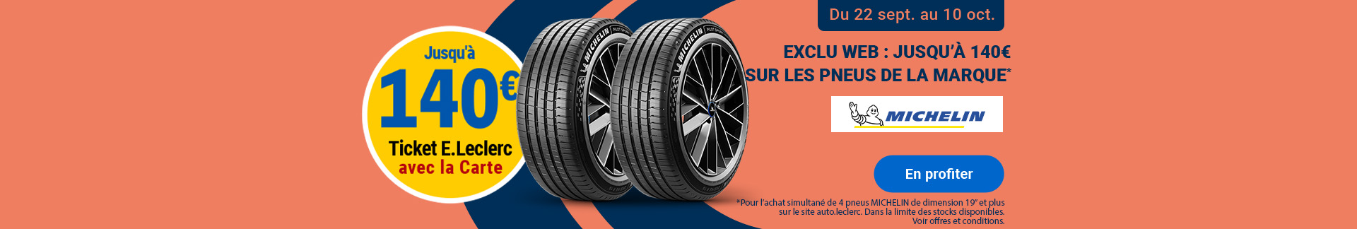 Michelin : jusqu'à 140 € en Ticket E.Leclerc sur les pneus du 22/09 au 10/10